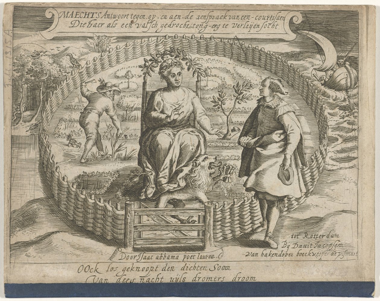 صفحة العنوان للكتيب: Maechts antwoort aan، op، en aen، de aenspraeck van een courtisaen / Die haer als een false gegrocht، tong-erg te verleijen socht، 1617 بواسطة مجهول