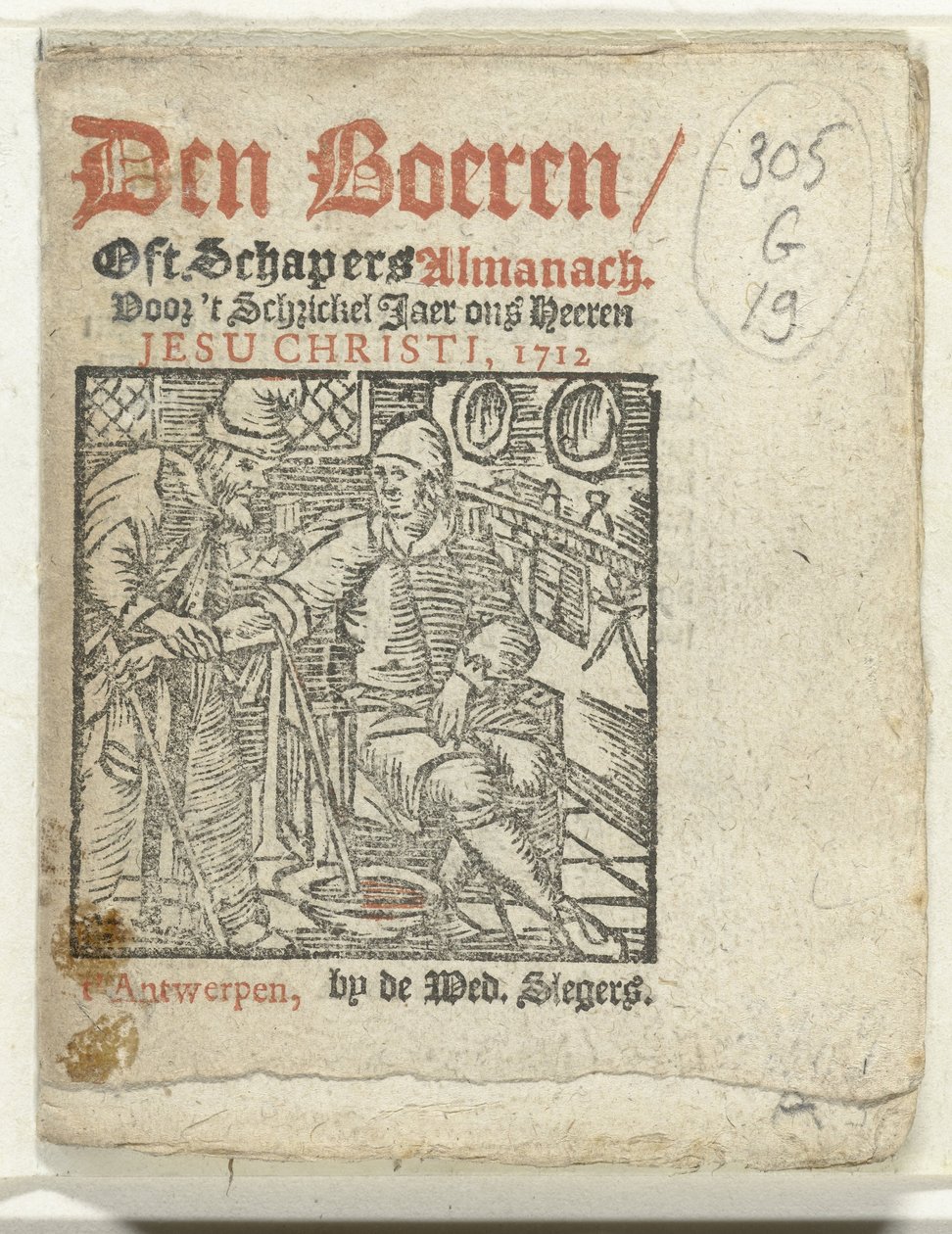 صفحة العنوان لـ: Den Boeren / Oft Schapers Almanach Voor 