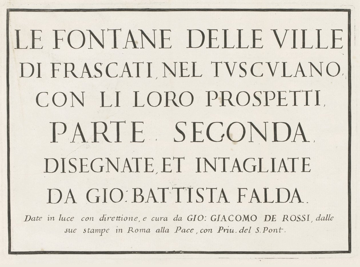 طباعة العنوان مع عنوان مؤطر Fontane delle ville di Frascati (عنوان المسلسل) نوافير فراسكاتي (عنوان السلسلة) بواسطة مجهول