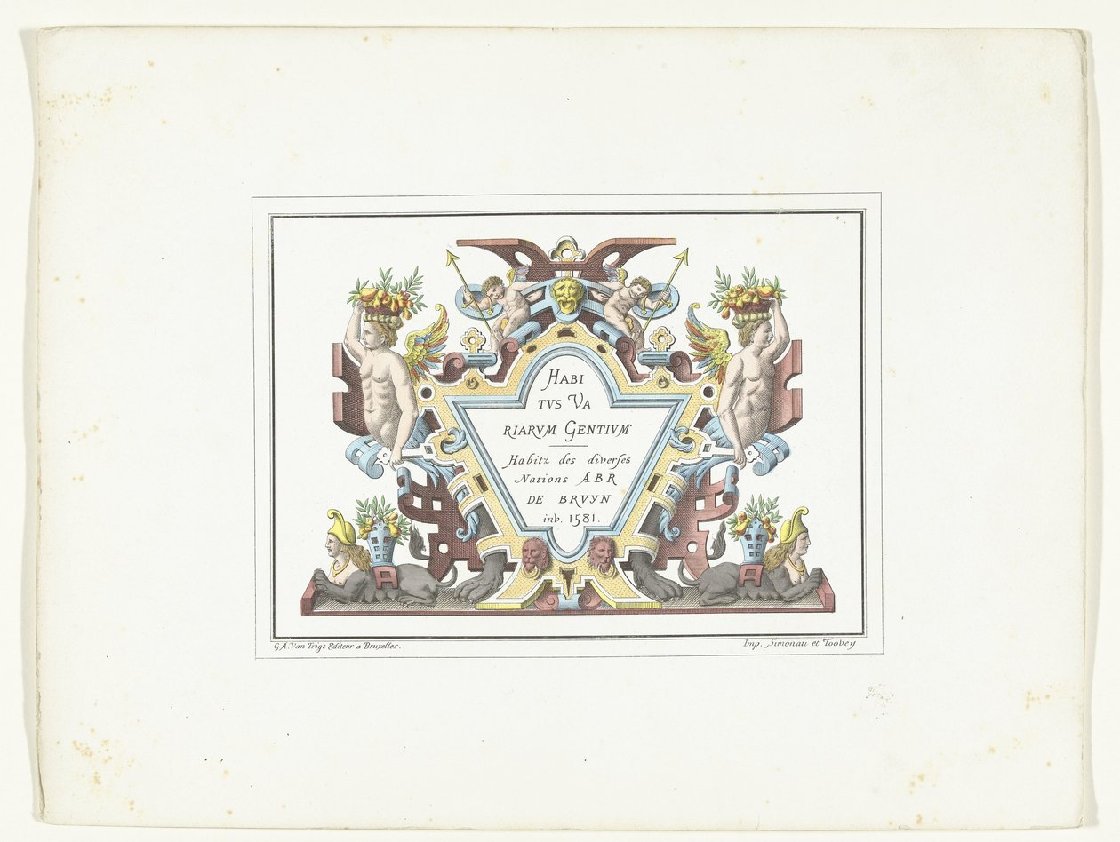 Titelprent voor de serie kostuumprenten في الفاكس Habitus Variarum Gentium Habitus Variarum Gentium / Habitz des الغواصين Nations Abr De Bruyn Inv. 1581 (العنوان على الكائن) بواسطة مجهول