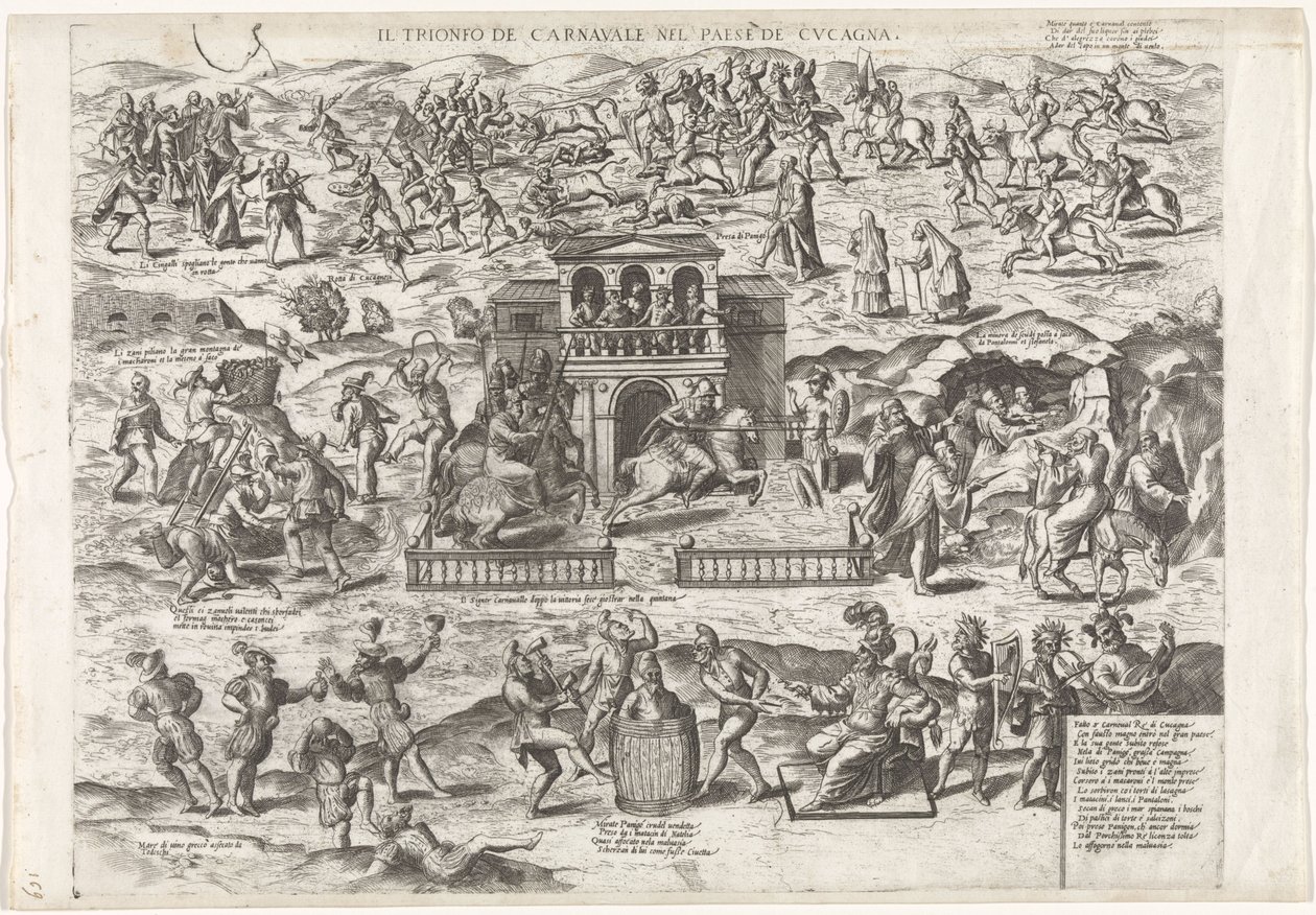 انتصار الكرنفال على الصوم الكبير في أرض البهجة Il Trionfo de Carnavale nel Paese de Cucagna (العنوان على الكائن) بواسطة مجهول