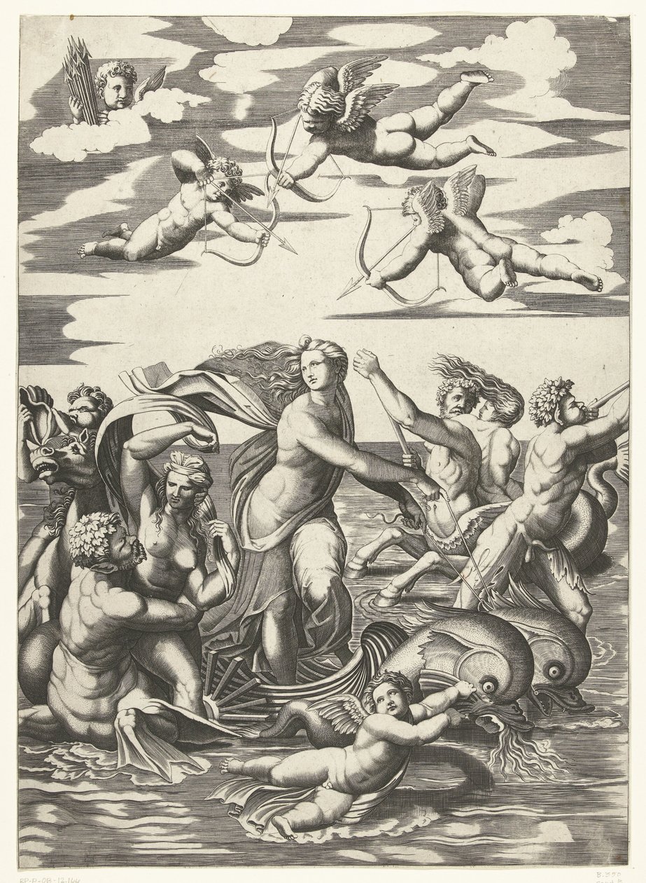 التقى Triomf van Galatea مع tritons في nereïden في putti بواسطة مجهول