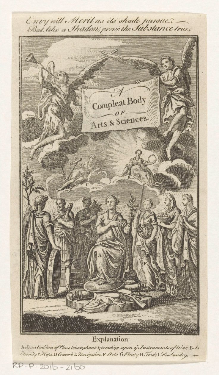 Triomf van Vrede A Compleat Body of Arts & Sciences (العنوان على الكائن) Titelpagina voor: Sn ، The Universal Magazin of Knowledge and Pleasure Vol III ، 1748 بواسطة مجهول