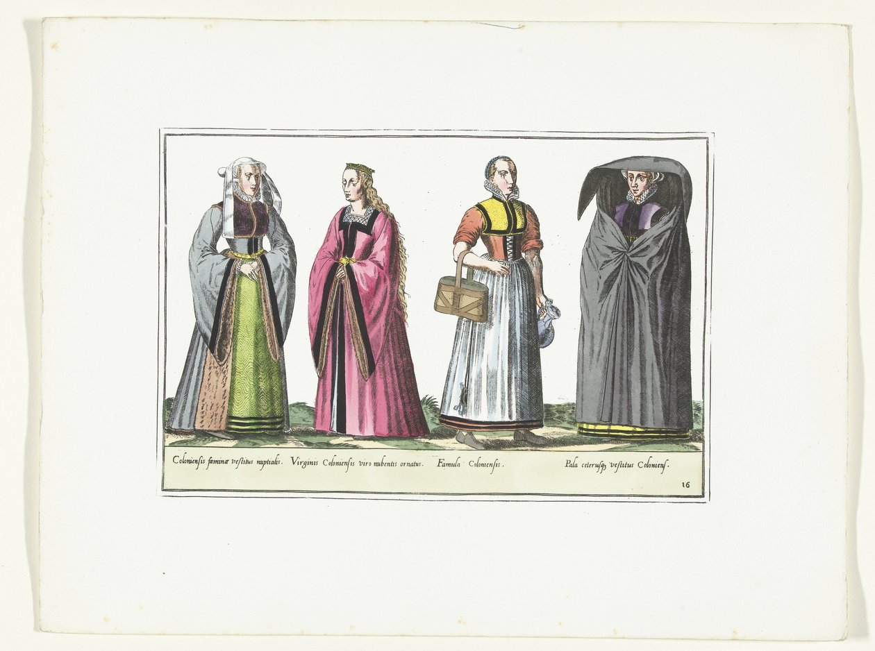 أربع نساء يرتدين الأزياء الألمانية ، ج .1580 أزياء Allemands (العنوان على الكائن) بواسطة مجهول
