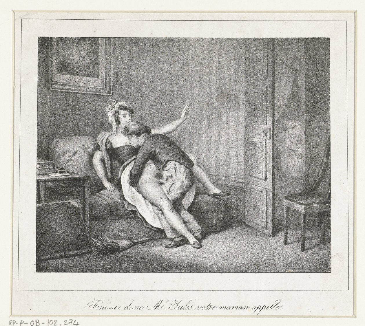 الزوجان يمارسان الحب على الأريكة Finissez دونك السيد. Jules votre maman appelle. (العنوان على العنصر) بواسطة مجهول
