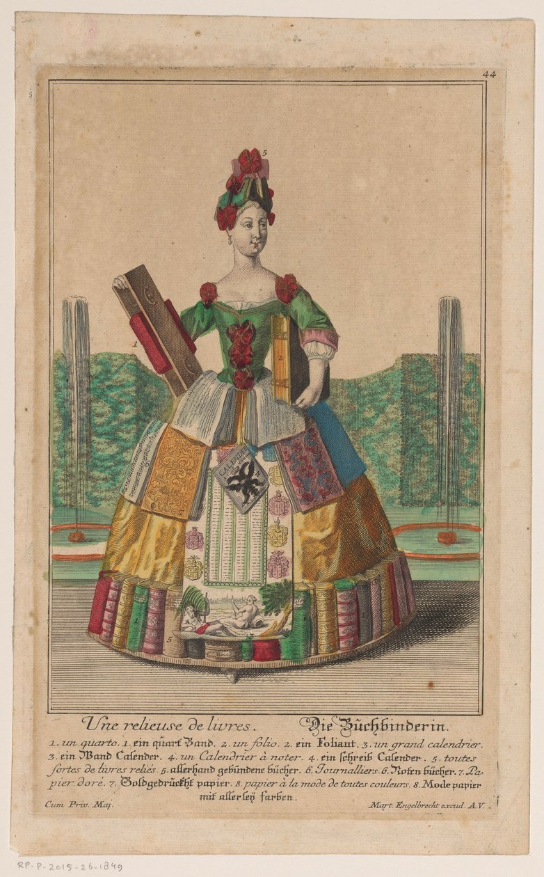 امرأة مع مجموعة من الكتب Relieur de livres / Der Buchbinder (العنوان على الكائن) بواسطة مجهول
