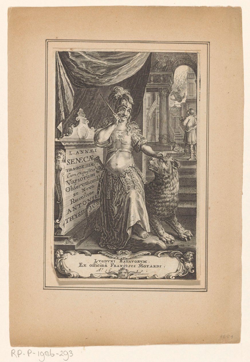 Vrouw التقى leeuw Titelpagina voor: Lucius Annaeus Seneca en Antonius Thysius، L. Annaei Senecae tragoediae، 1651 بواسطة مجهول
