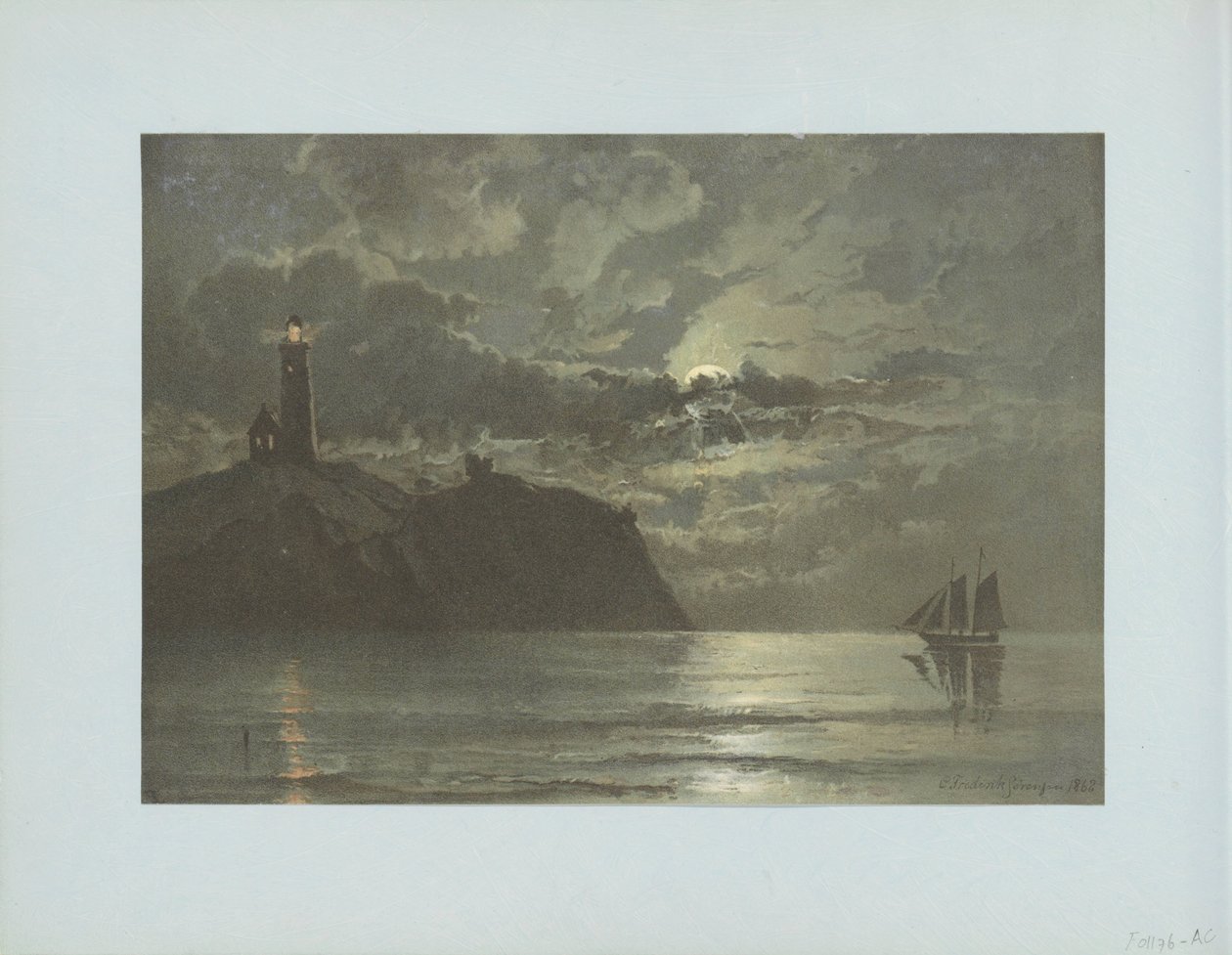 منظر بحري مع منارة بعد لوحة رسمها C. Frederick Sörensen بواسطة مجهول