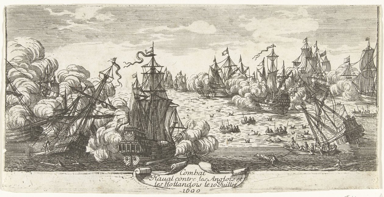 زيسلاغ بيج بيتشى هيد ، 1690 القتال البحري ضد الإنجليز والهولنديين في 10 يوليو 1690 (العنوان على الكائن) بواسطة مجهول