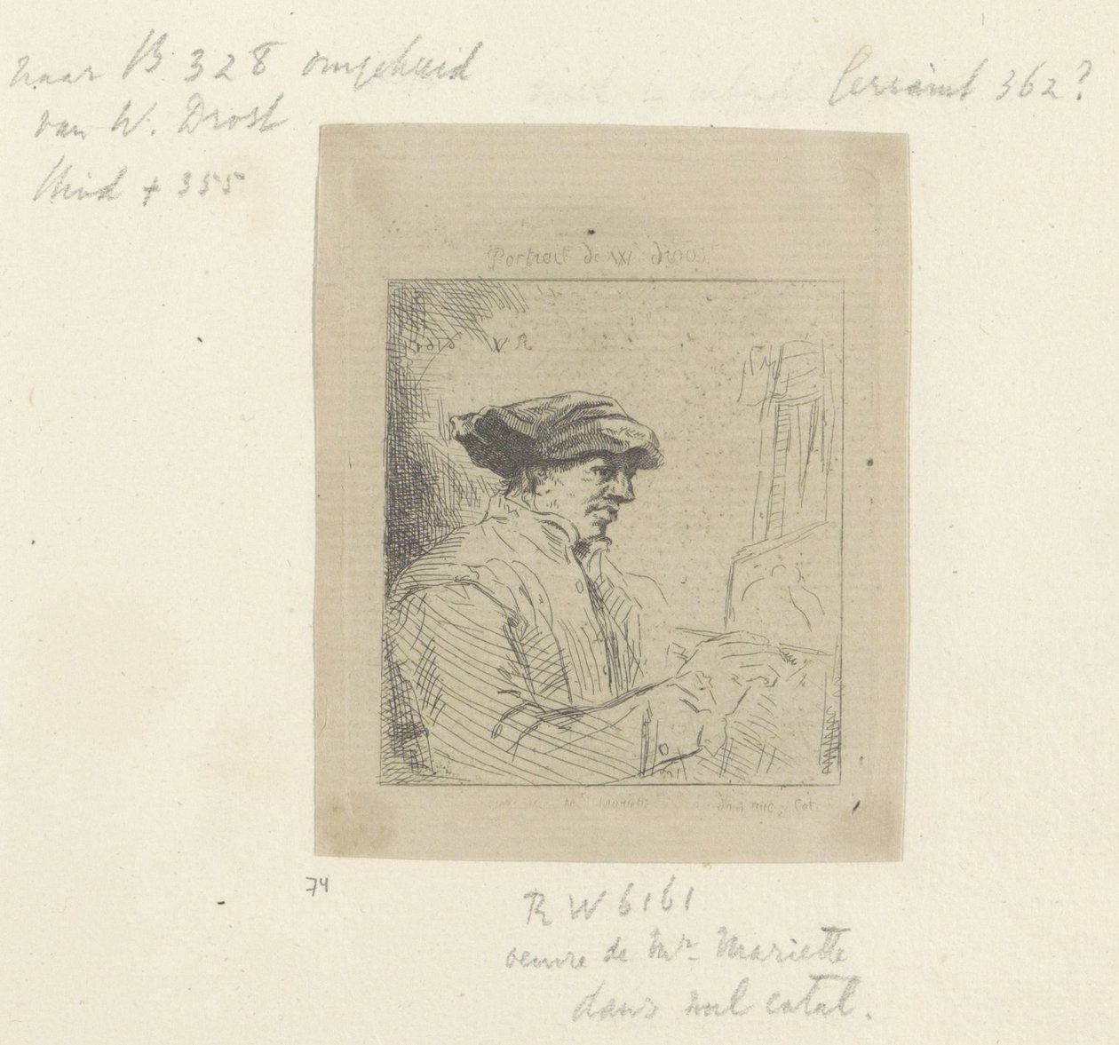 صورة ذاتية لويليم دروست أمام الحامل Recueil de quatre-vingt-cinq estampes originales (عنوان المسلسل) بواسطة مجهول