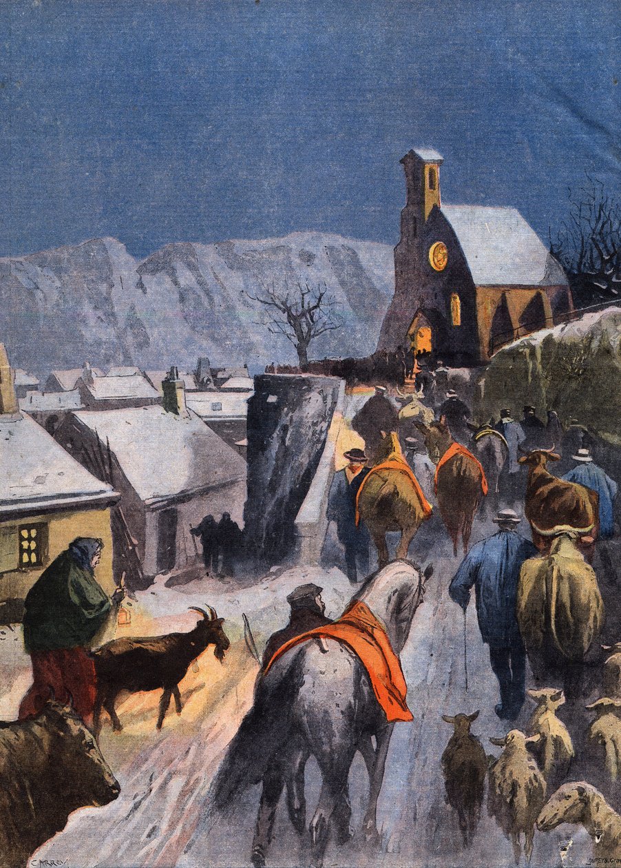 عادة في سيفين: عيد الميلاد للبيتيس. نقش من جريدة "Le Peute Parisien" في 27/12/1908. مجموعة خاصة. بواسطة مجهول مجهول