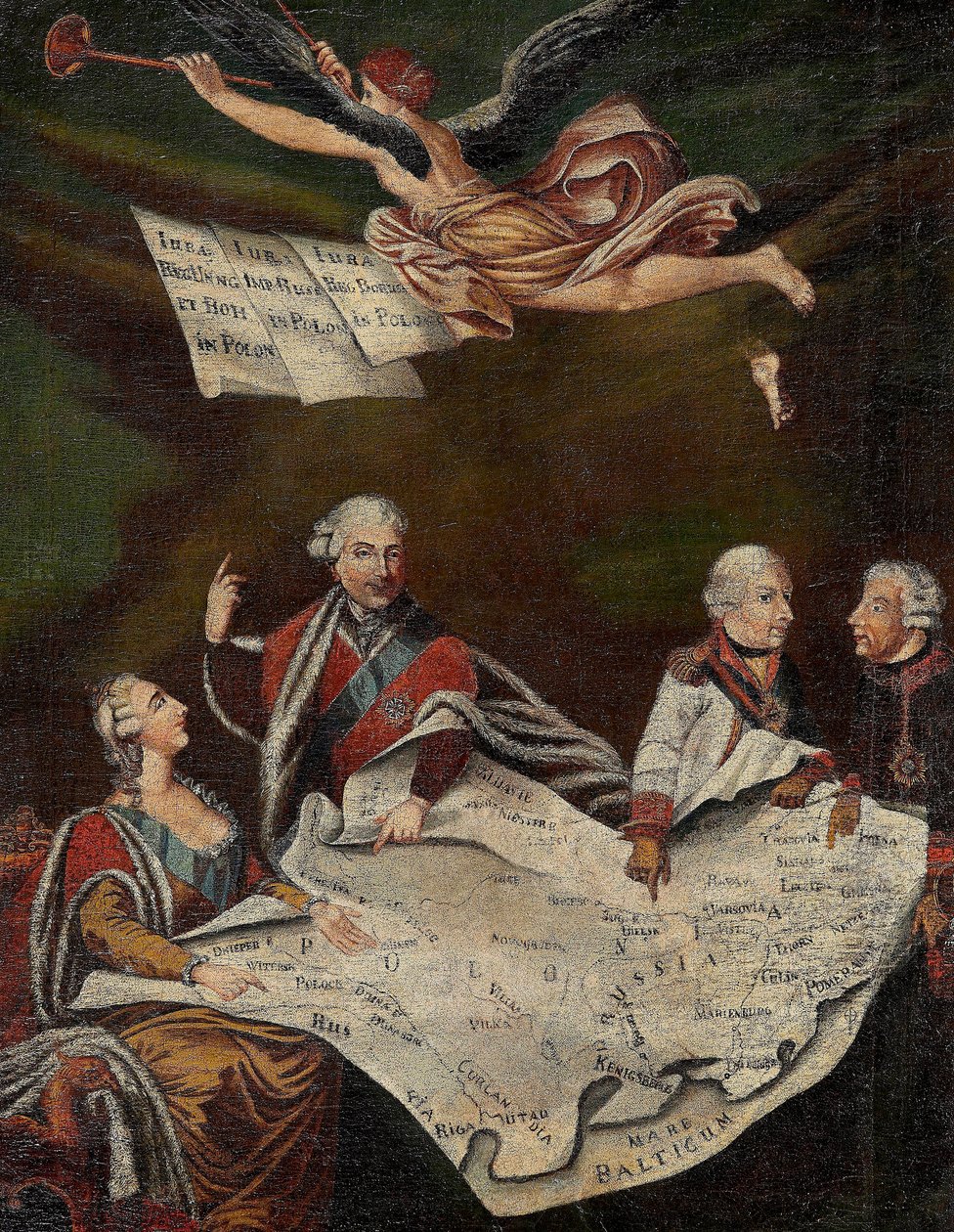 قصة رمزية لتقسيم بولندا بين كاترين الثانية من روسيا (1729-1796) ، ستانيسلاس الثاني أوغسطس (ستانيسلاف أوغست بوناتوفسكي بواسطة مجهول مجهول