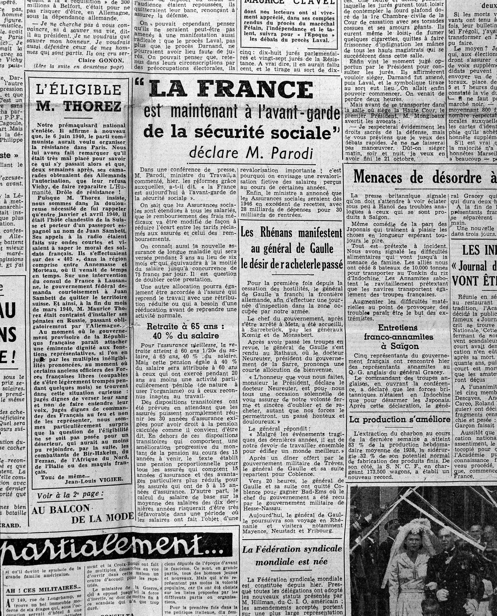 مقال عن الضمان الاجتماعي: "فرنسا الآن في طليعة الضمان الاجتماعي ، كما يقول السيد بارودي" عام 1945 بواسطة مجهول مجهول