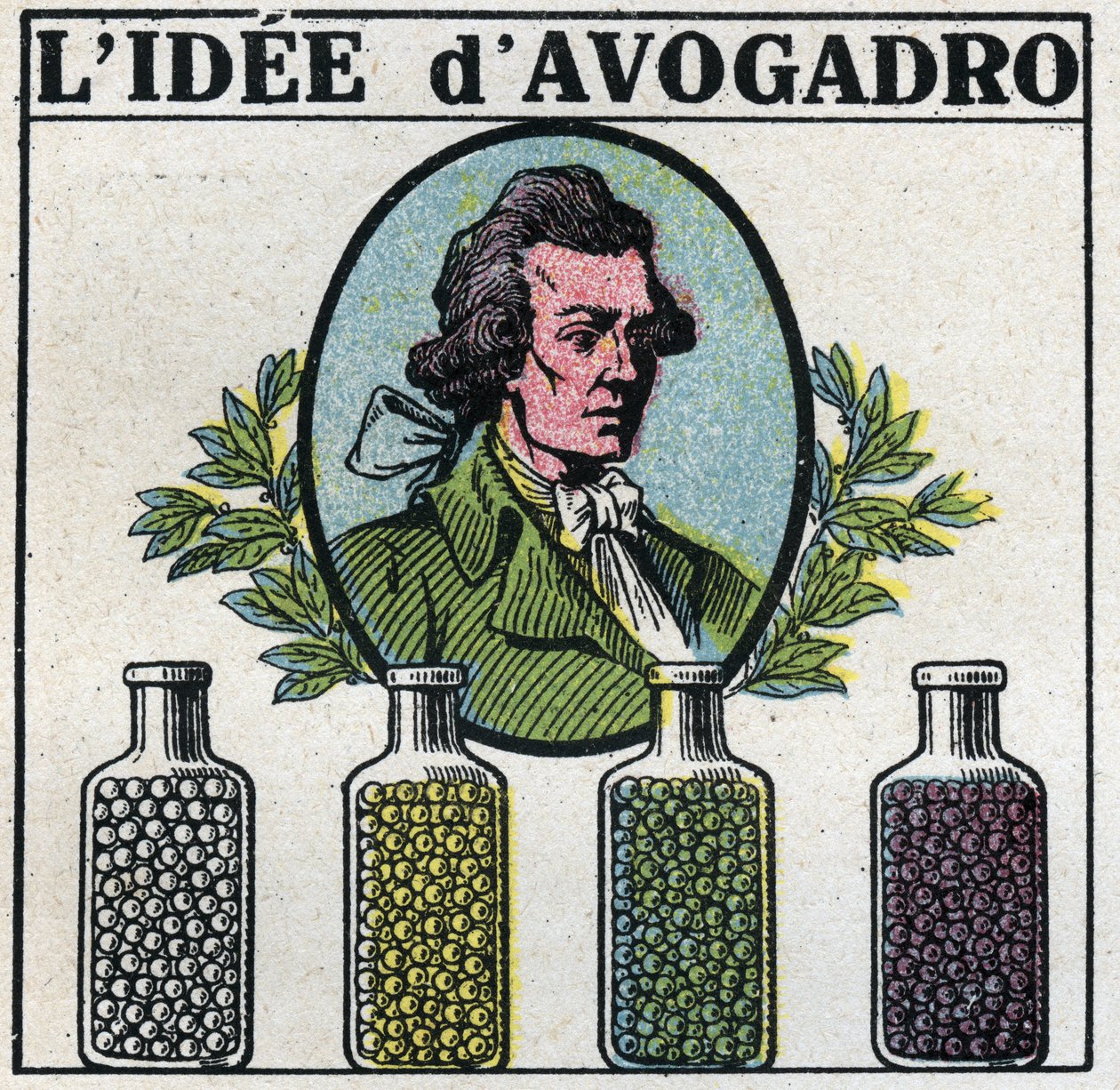 الذرات: فكرة أميديو أفوجادرو (1776-1856). رسم توضيحي مجهول من عام 1925. مجموعة خاصة. بواسطة مجهول مجهول
