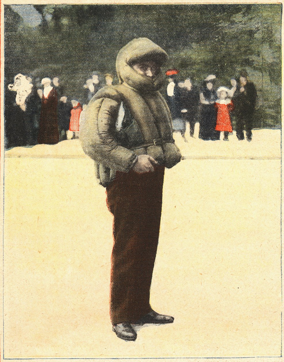 الطيران: بدلة هوائية مصممة لحماية الطيارين من السقوط. نقش في "Le petit parisien" بتاريخ 16/10/1910. مجموعة خاصة. بواسطة مجهول مجهول