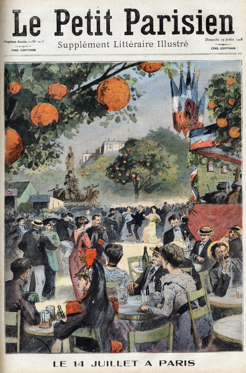 كرة 14 يوليو في باريس. احدى جريدة "Le Petit Parisien" بتاريخ 19/7/1908. مجموعة خاصة. بواسطة مجهول مجهول