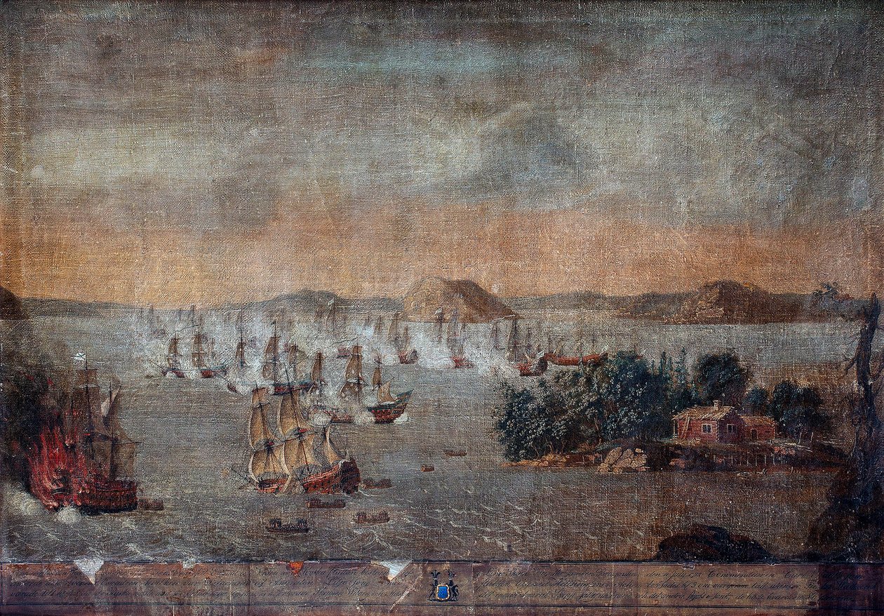 Bataille de Hogland - Pendant la Grande Guerre du Nord, la bataille navale du 22 juillet 1713 entre la Suede et la Russie - The Battle of Hoglande on 22 July 1713 - Peinture d