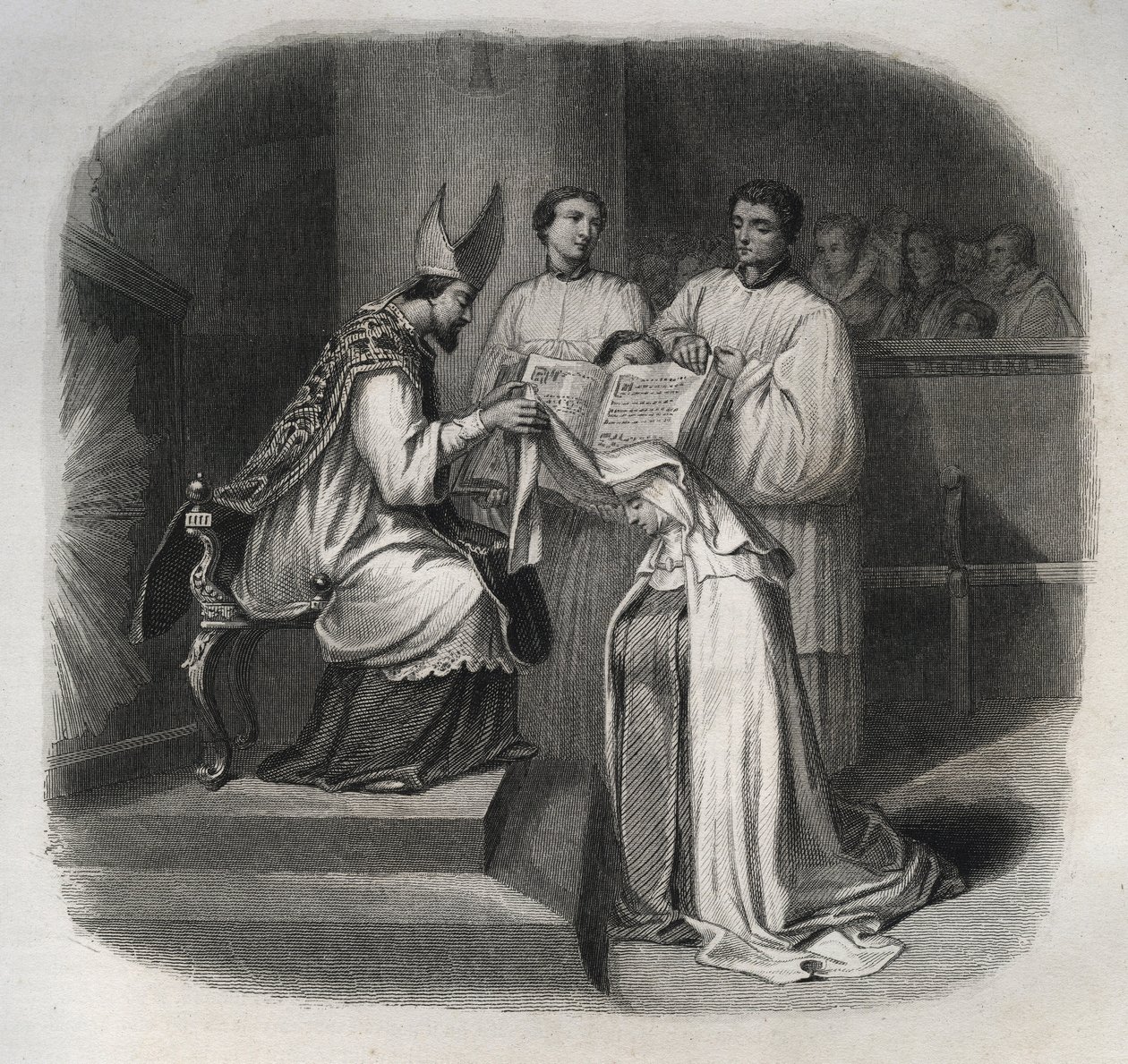 الطوباوية مريم للتجسد (بيرد جين أفريلو) (1566-1618) صوفية فرنسية تسلمت حجاب الكرمليت عام 1614. نقش من عام 1846 في "" حياة القديسين "". مجموعة خاصة. بواسطة مجهول مجهول