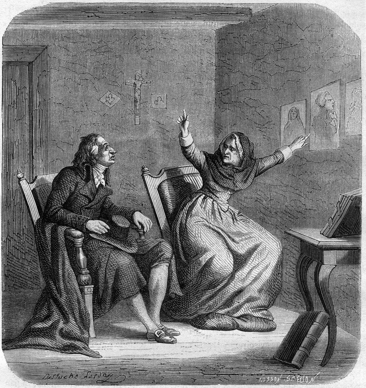 كاثرين ثيوت (1716-1794) ذات رؤية صوفية وفرنسية مع أنطوان كريستوف جيرلي ، ديت دوم جيرلي (1736-1801) - نقش في "Histoire des Girondins" لألفونس دي لامارتين (1790-1869) 1865-1866 - مجموعة خاصة بواسطة مجهول مجهول