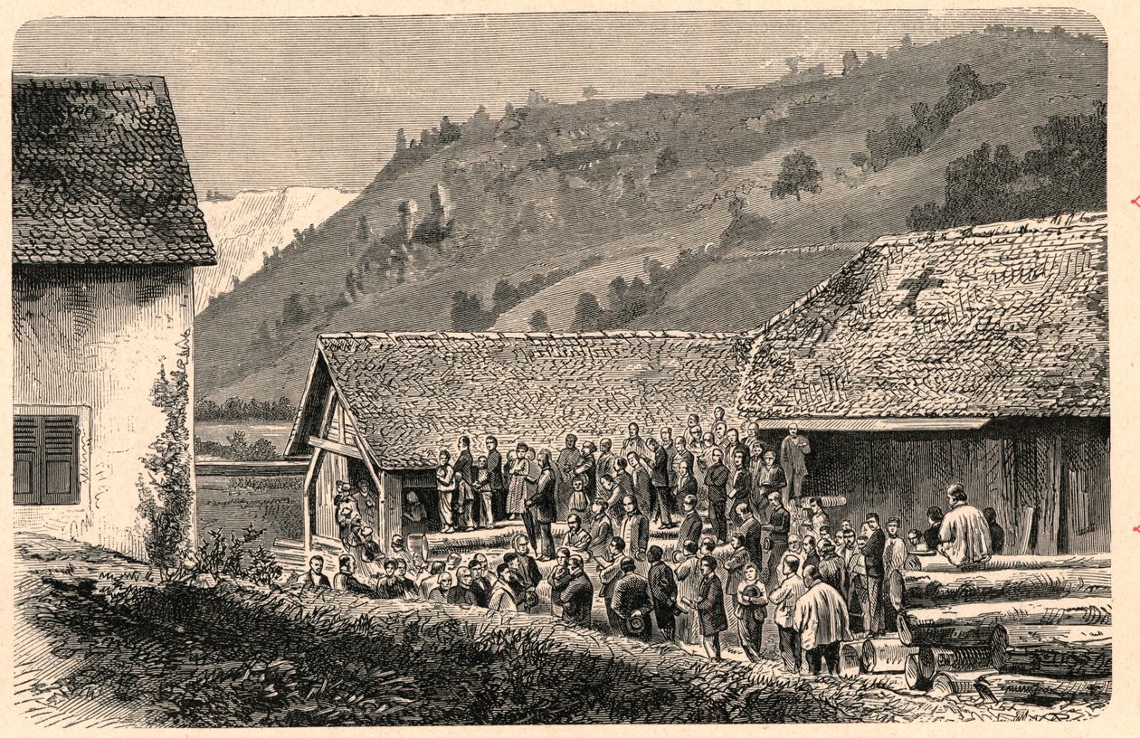 الاحتفال بالعبادة الكاثوليكية في سانت أورسان (سانت أورسان) في سويسرا عام 1874 ، بعد التقاط صورة. نقش في "Les Missions Catholiques au XIXeme Siecle" للويس-يوجين (لويس يوجين) لوفيت. مجموعة خاصة. بواسطة مجهول مجهول