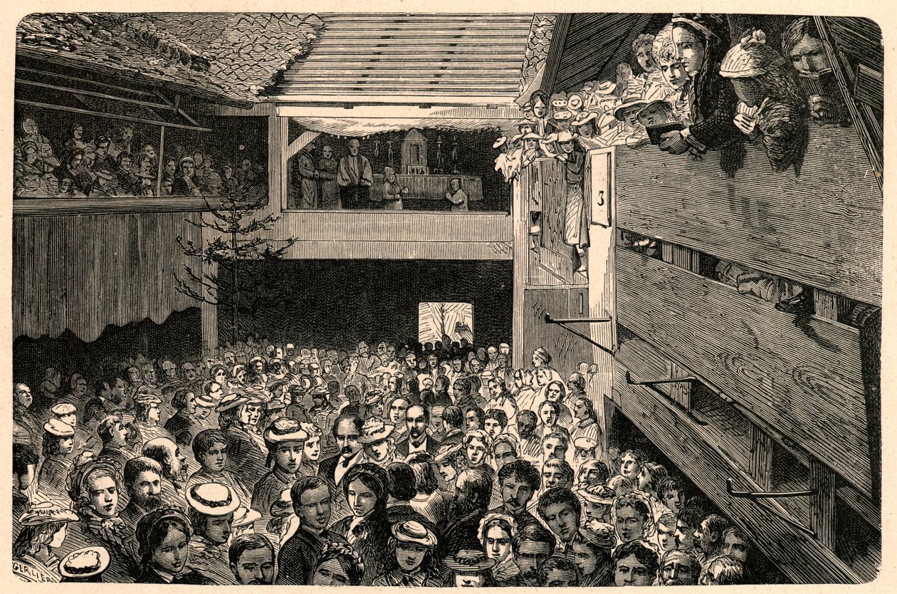 الاحتفال بالعبادة الكاثوليكية في بورينتروي ، سويسرا عام 1874 ، بعد التقاط صورة فوتوغرافية. نقش في "Les Missions Catholiques au XIXeme Siecle" للويس-يوجين (لويس يوجين) لوفيت. مجموعة خاصة. بواسطة مجهول مجهول