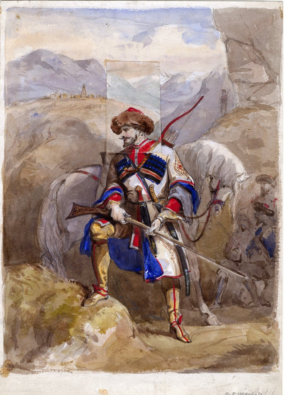 شامل وإمام شامل - الإمام شامل (1797-1871) - مجهول - 1854 - ألوان مائية على ورق - 32 × 23 - مجموعة خاصة بواسطة مجهول مجهول