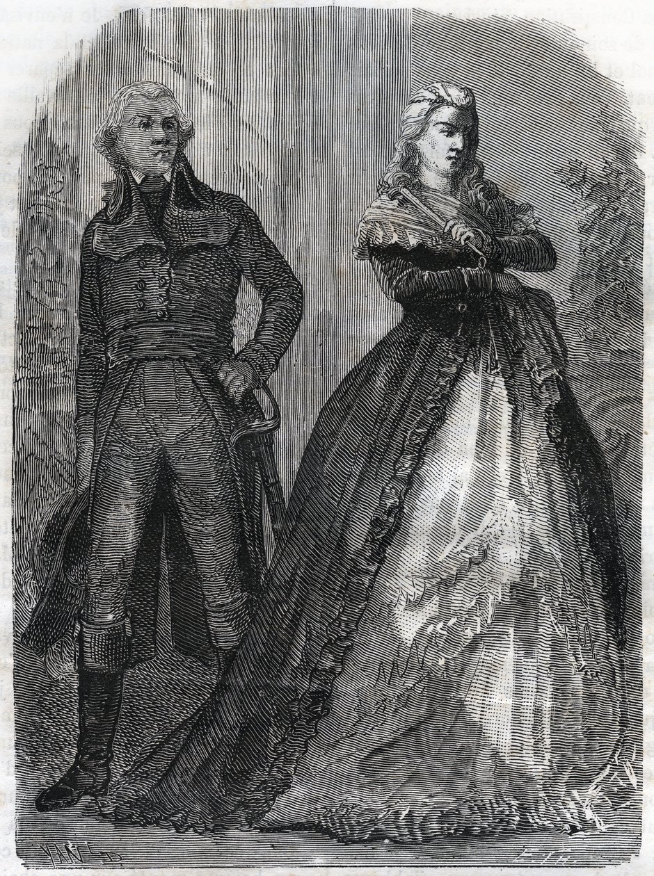 شارل فرانسوا دو بيرييه ديت دوموريز (1739-1823) ، جنرال فرنسي مع الملكة ماري أنطوانيت (1755-1793). نقش من عام 1866 في "Histoire de la Revolution francaise" لأدولف تيير. مجموعة خاصة. بواسطة مجهول مجهول