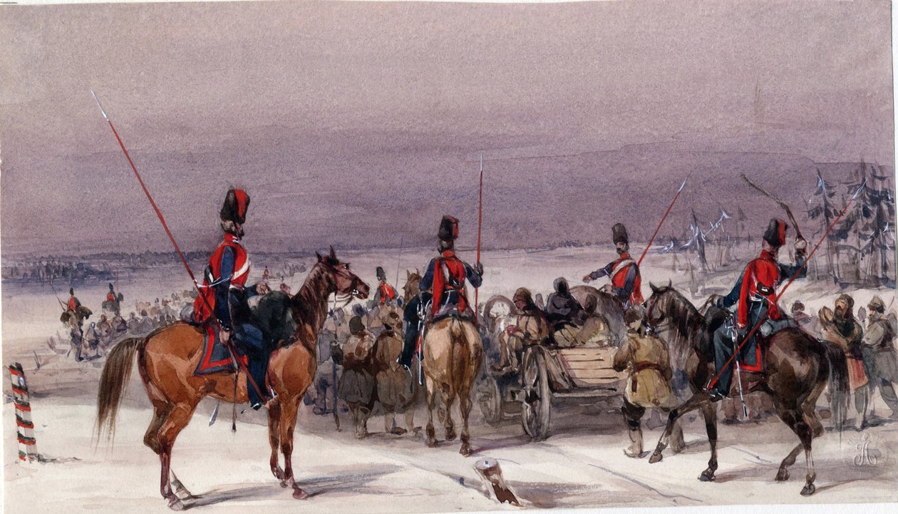 القوزاق قافلة المرحلين - مجهول - 1831 - ألوان مائية على الورق - 13،9x24،3 - مجموعة خاصة بواسطة مجهول مجهول