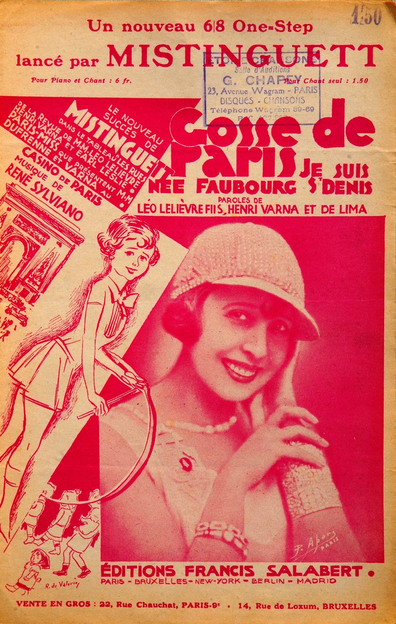 غلاف نوتة "Gosse de Paris" التي غناها Mistinguett (Mistinguette) (1875 - 1956) ، مغني فرنسي بواسطة مجهول مجهول