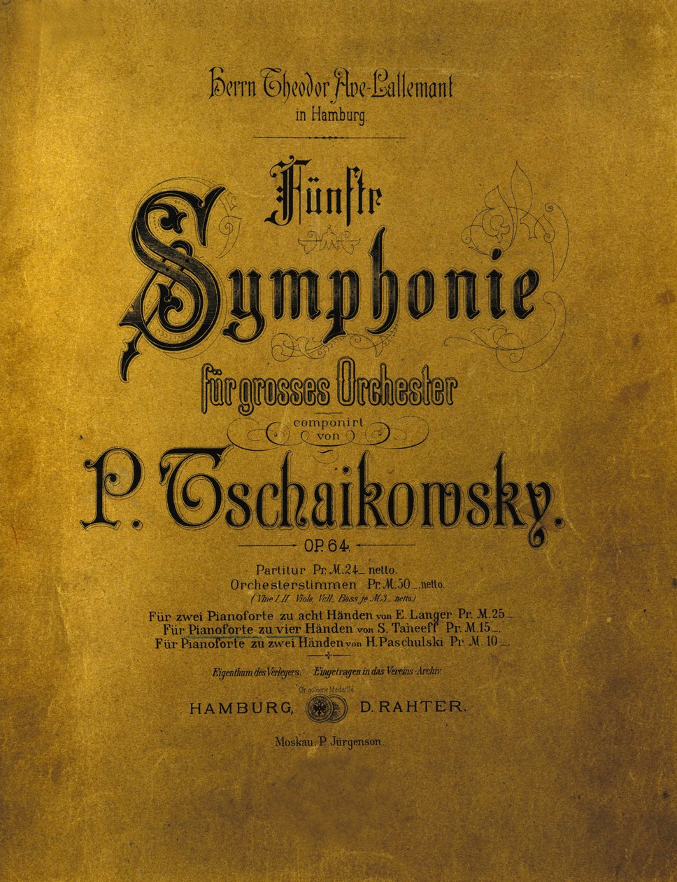 تغطية درجة السمفونية n. 5 في E Minor Opus 64 بواسطة Piotr أو Petr Ilyich Tchaikovsky (أو Tchaikovsky أو Ciajkovskij أو Tchaikowsky بواسطة مجهول مجهول