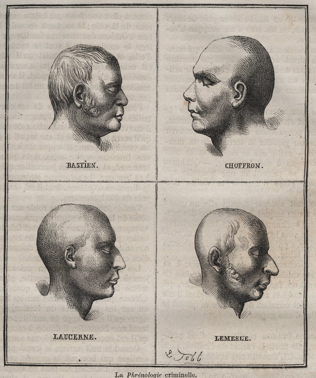 Criminal Phrenology in the Brest Bagne (portraits depicting the physiognomic characteristics of different types of criminals). Engraving in “Histoire des bagnes depuis leur création à nos jours”” (1877) by Pierre Zaccone (1817-1895) (Colonia Penale - Penal بواسطة مجهول مجهول