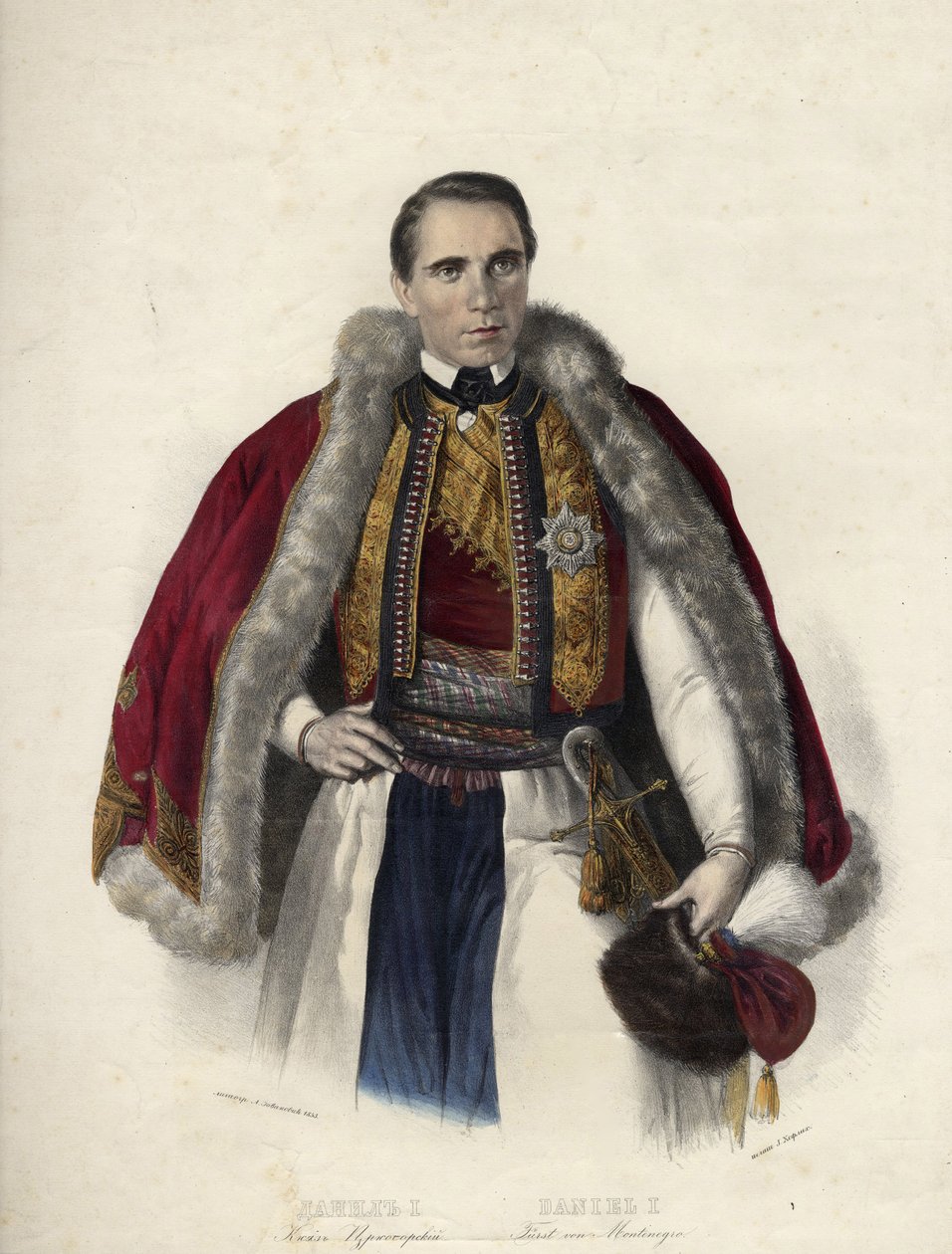 دانيال دي مونتينيغرو (1826-1860) (دانيلو ألكسندر بتروفيك نجيجوس) - دانيلو الأول ، أمير الجبل الأسود - مجهول - 1853 - طباعة حجرية ، ألوان مائية - 40.7x30.9 - مجموعة خاصة بواسطة مجهول مجهول