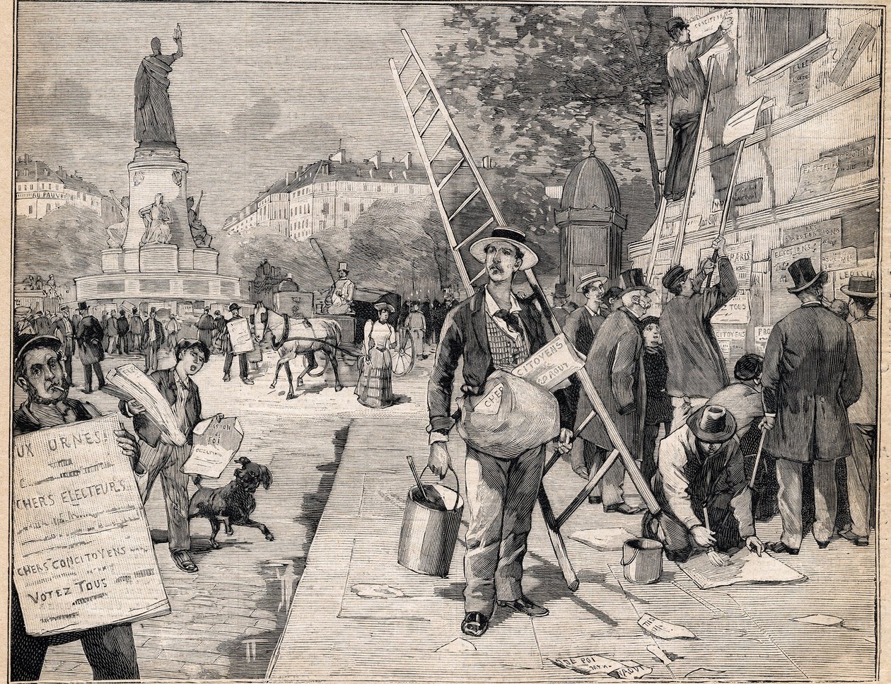 عرض خلال فترة الانتخابات في فرنسا. نقش على "" لو بيتي باريزيان "" في 20/8/1893. بواسطة مجهول مجهول