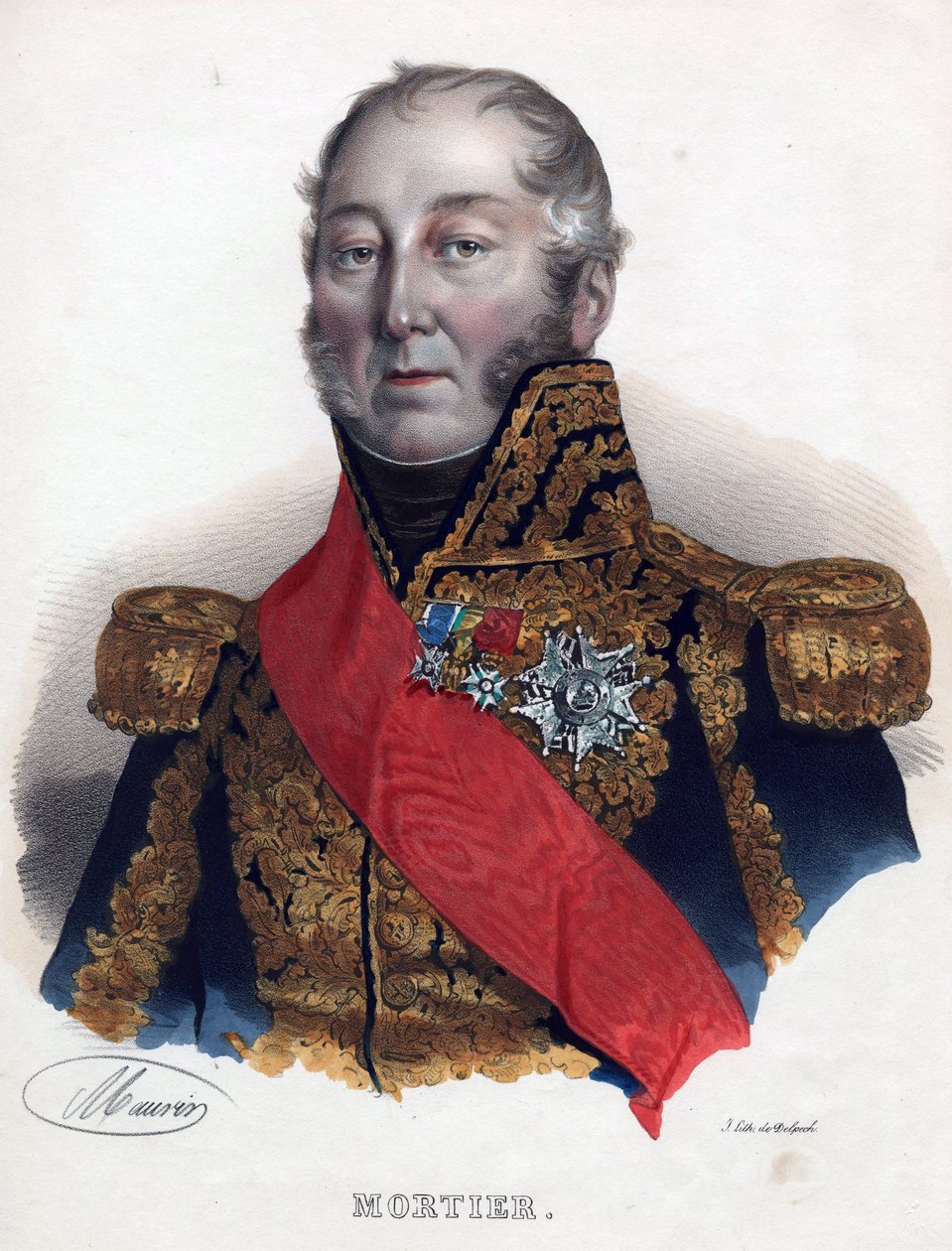 إدوارد أدولف مورتييه (1768-1835) ، مارشال فرنسا - مجهول - 1835 - طباعة حجرية ، ألوان مائية - 32 × 24 - مجموعة خاصة بواسطة مجهول مجهول