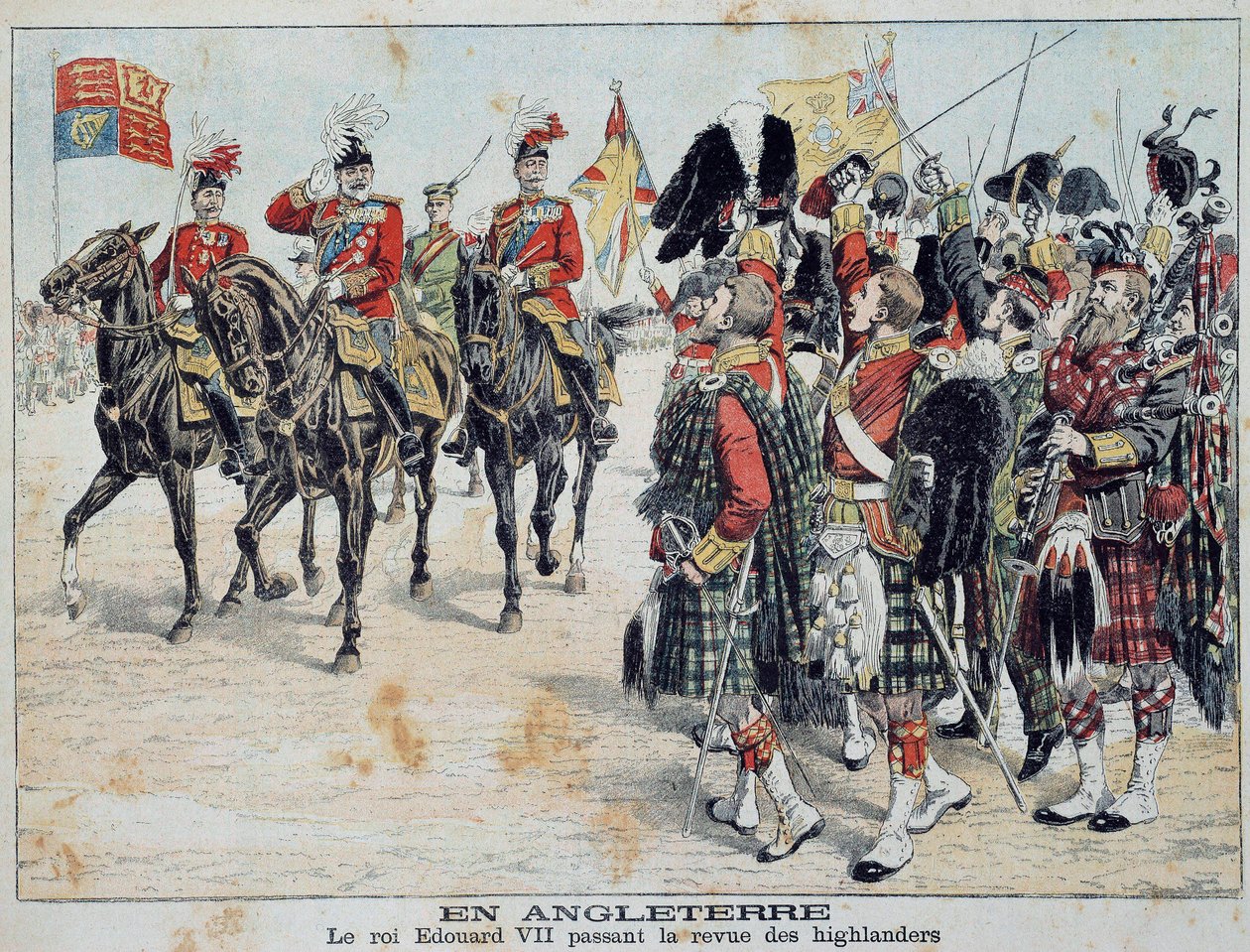 إدوارد السابع (1841-1910) ملك إنجلترا يراجع رسم المرتفعات الاسكتلندية من الملحق اللامع لمجموعة "Little Diary" 1905 الخاصة بواسطة مجهول مجهول