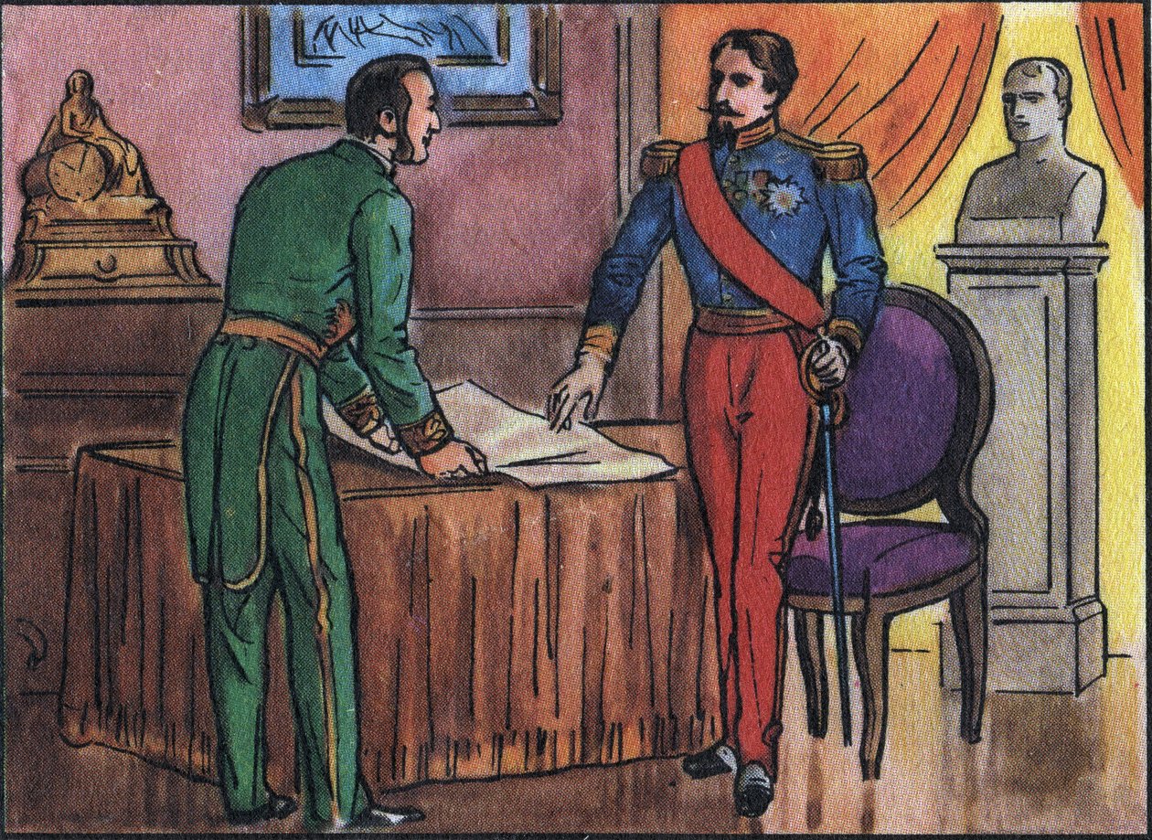 الإمبراطور نابليون الثالث (1808-1873) مع البارون جورج هوسمان (1809-1891) توضيح مجهول في مجموعة ملوك ورؤساء فرنسا ". القرن ال 20. مجموعة خاصة. بواسطة مجهول مجهول