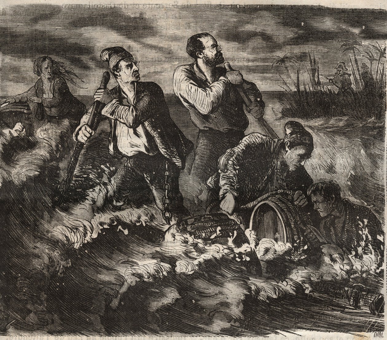 Escape from the bagne of Belle-Ile-en-Mer (beautiful island at sea) in the 19th century. Engraving in “Histoire des bagnes depuis leur création à nos jours”” (1877) by Pierre Zaccone (1817-1895) (Colonia Penale - Penal colony) بواسطة مجهول مجهول