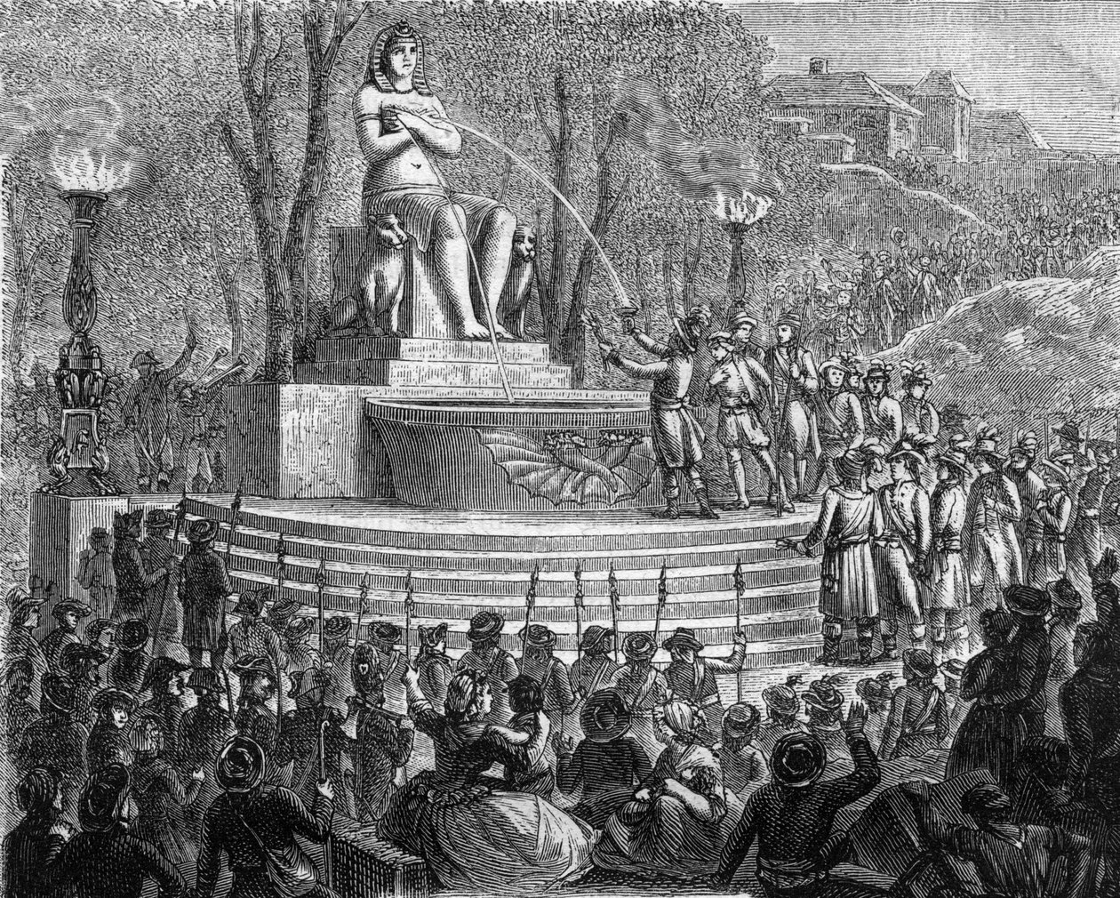 دستور Fete de la nouvelle (29 Thermidor السنة الأولى أو 10 أغسطس 1793) - La Fontaine de la Regeneration sur les debris de la Bastille (10 أغسطس 1793) - نقش في "Histoire des Girondins" "لألفونس دي لامارتين (1790-1869) 1865-1866 - غراء خاص بواسطة مجهول مجهول