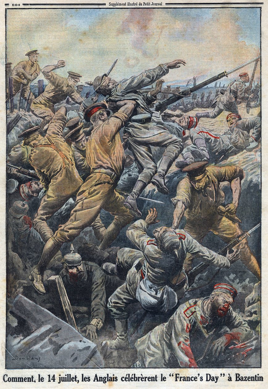 الحرب العالمية الأولى 1914-1918 (الحرب 14-18). معركة كريت بازنتين في 13 و 14 يوليو 1916 حيث عارض الإنجليز الجيش الألماني. في "" لو بيتيت جورنال "بتاريخ 6/8/1916. مجموعة خاصة بواسطة مجهول مجهول
