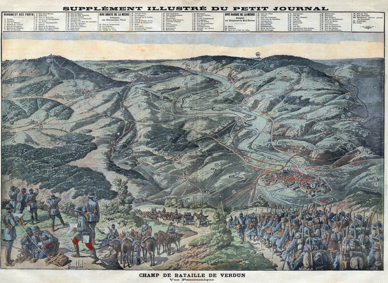 الحرب العالمية الأولى 1914-1918 (الحرب 14-18). منظر عام لساحة معركة فردان من 21 فبراير إلى 19 ديسمبر بواسطة مجهول مجهول