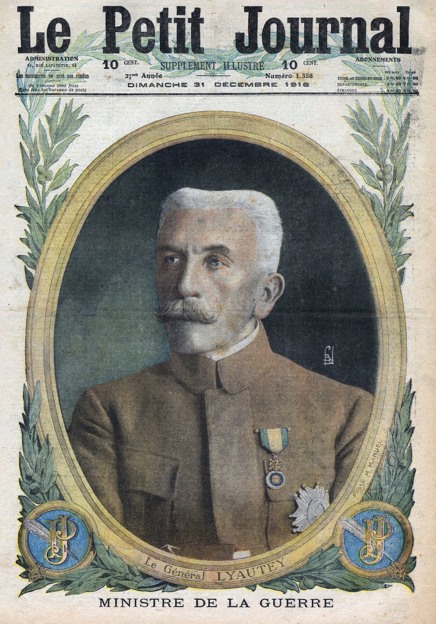 الحرب العالمية الأولى 1914-1918 (الحرب 14-18). صورة للجنرال هوبير ليوتي (لويس-أوبرت-غونزالفي ليوتي) (1854-1934) وزير الحرب. فى "Le Petite Journal" فى 31/12/1916. مجموعة خاصة بواسطة مجهول مجهول