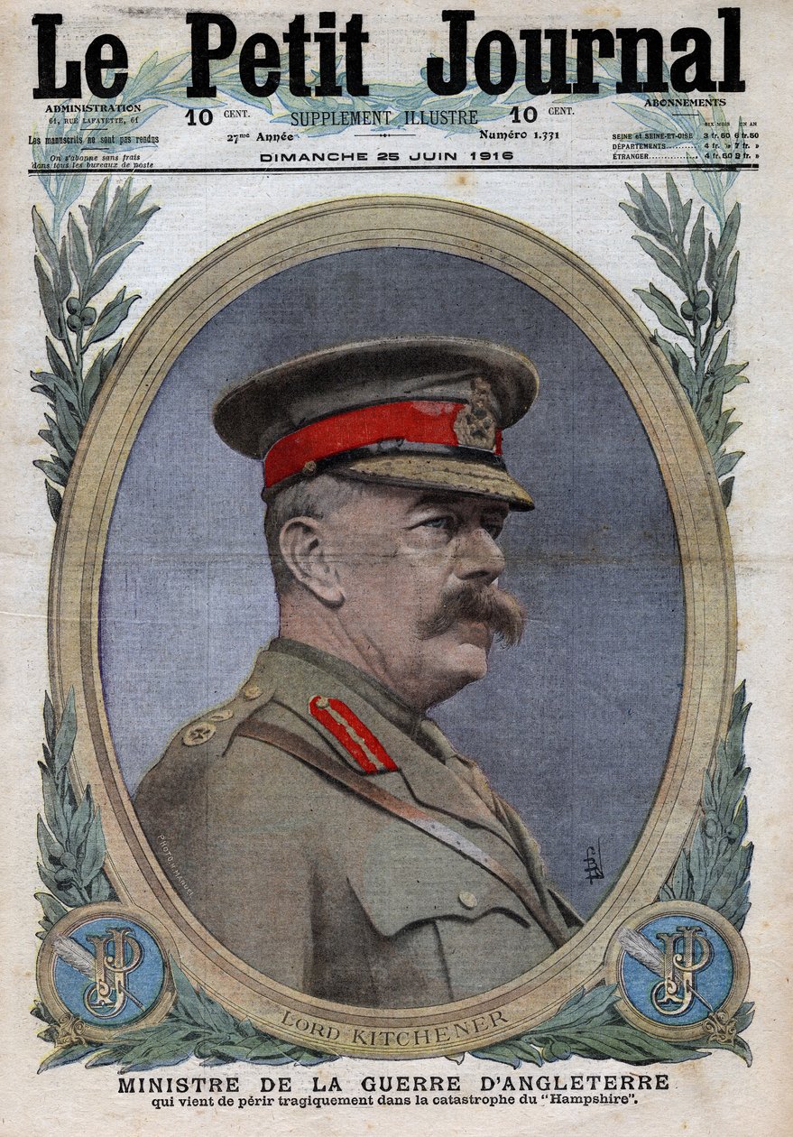 الحرب العالمية الأولى 1914-1918 (الحرب 14-18). صورة لوزير الحرب في إنجلترا هوراشيو هربرت كيتشنر (1850-1916). فى "" لو بيتيت جورنال "فى 25/06/1916. مجموعة خاصة بواسطة مجهول مجهول