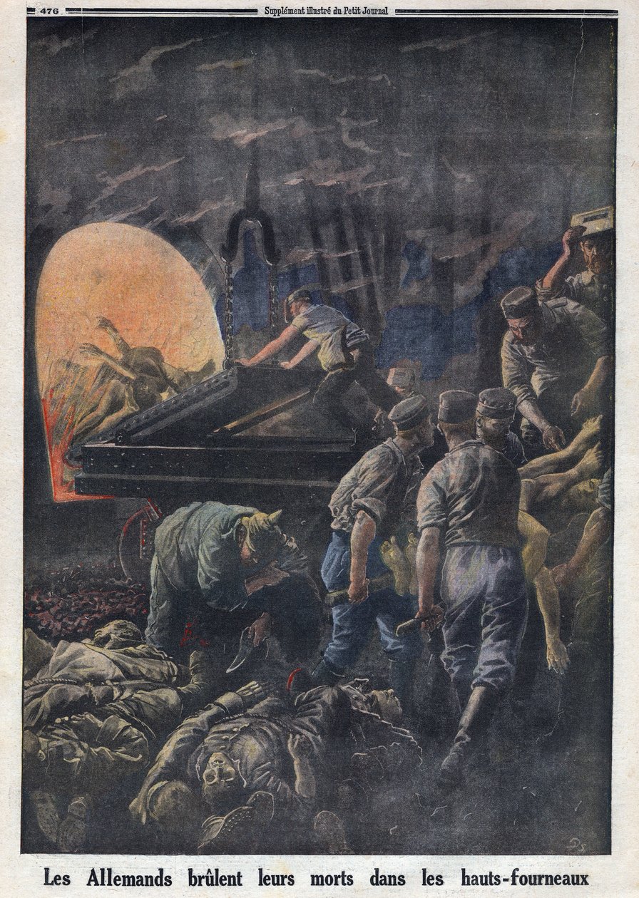 الحرب العالمية الأولى 1914-1918 (الحرب 14-18). يحرق الألمان الجنود القتلى في الأفران. فى "" Le Petite Journal "فى 23/4/1916. مجموعة خاصة بواسطة مجهول مجهول