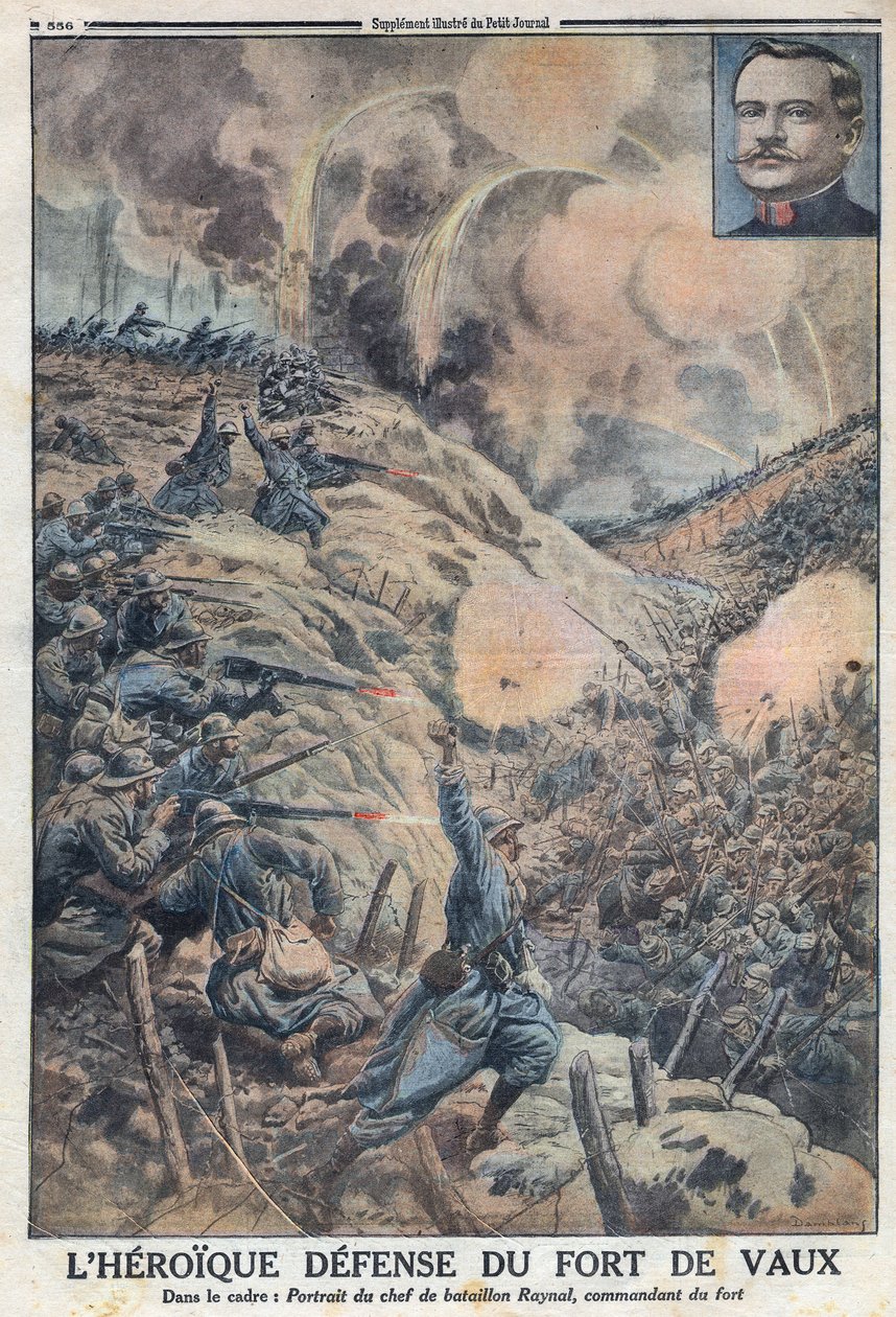 الحرب العالمية الأولى 1914-1918 (الحرب 14-18). الدفاع البطولي عن فورت دي فو مع قائد الكتيبة سيلفان يوجين راينال (1867-1939). في "" Le Petite Journal " بواسطة مجهول مجهول