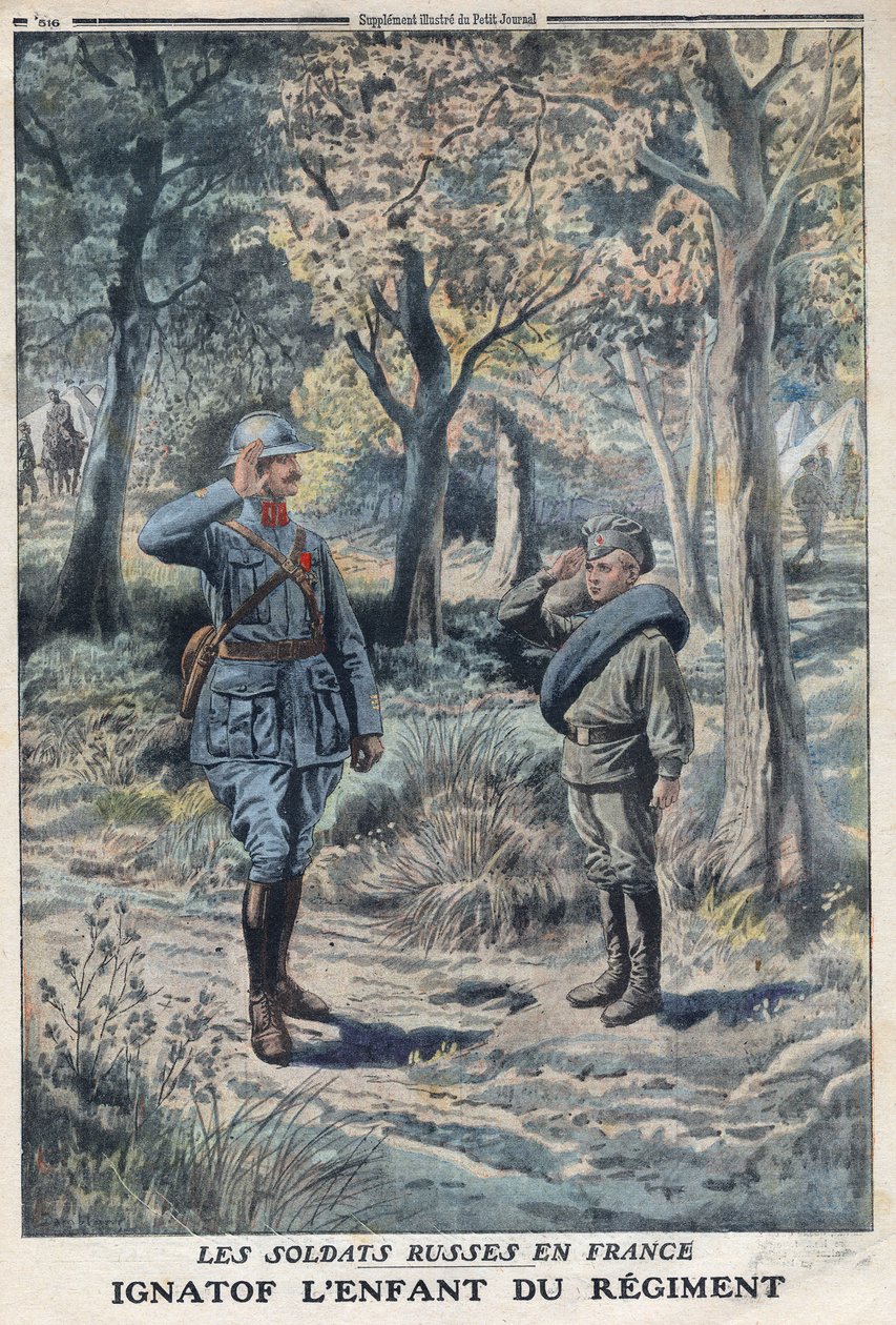 الحرب العالمية الأولى 1914-1918 (الحرب 14-18). الجندي الروسي الشاب إغناتوف في فوج الجيش الفرنسي. في "" Le Petité Journal "بتاريخ 21/5/1916. مجموعة خاصة بواسطة مجهول مجهول