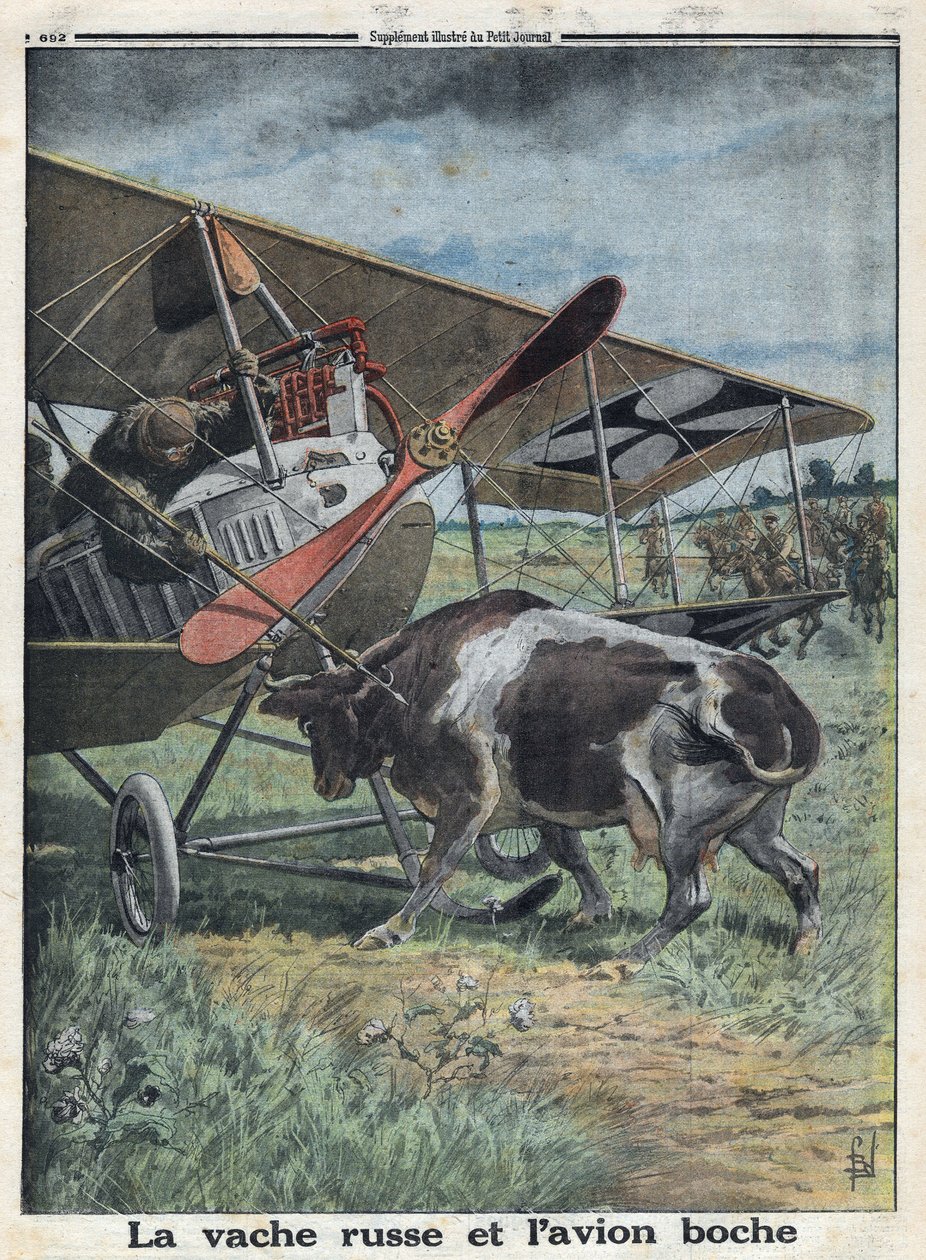 الحرب العالمية الأولى 1914-1918 (الحرب 14-18). بقرة في روسيا تمنع طائرة للجيش الألماني من الانحناء. في "" لو بيتيت جورنال "بتاريخ 22/10/1916. مجموعة خاصة بواسطة مجهول مجهول