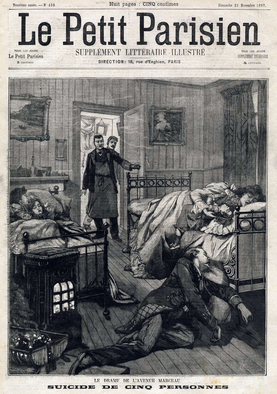خمسة انتحار في شارع مارسو في باريس. في "" Le Peute Parisien "" في 21/11/1897. مجموعة خاصة بواسطة مجهول مجهول