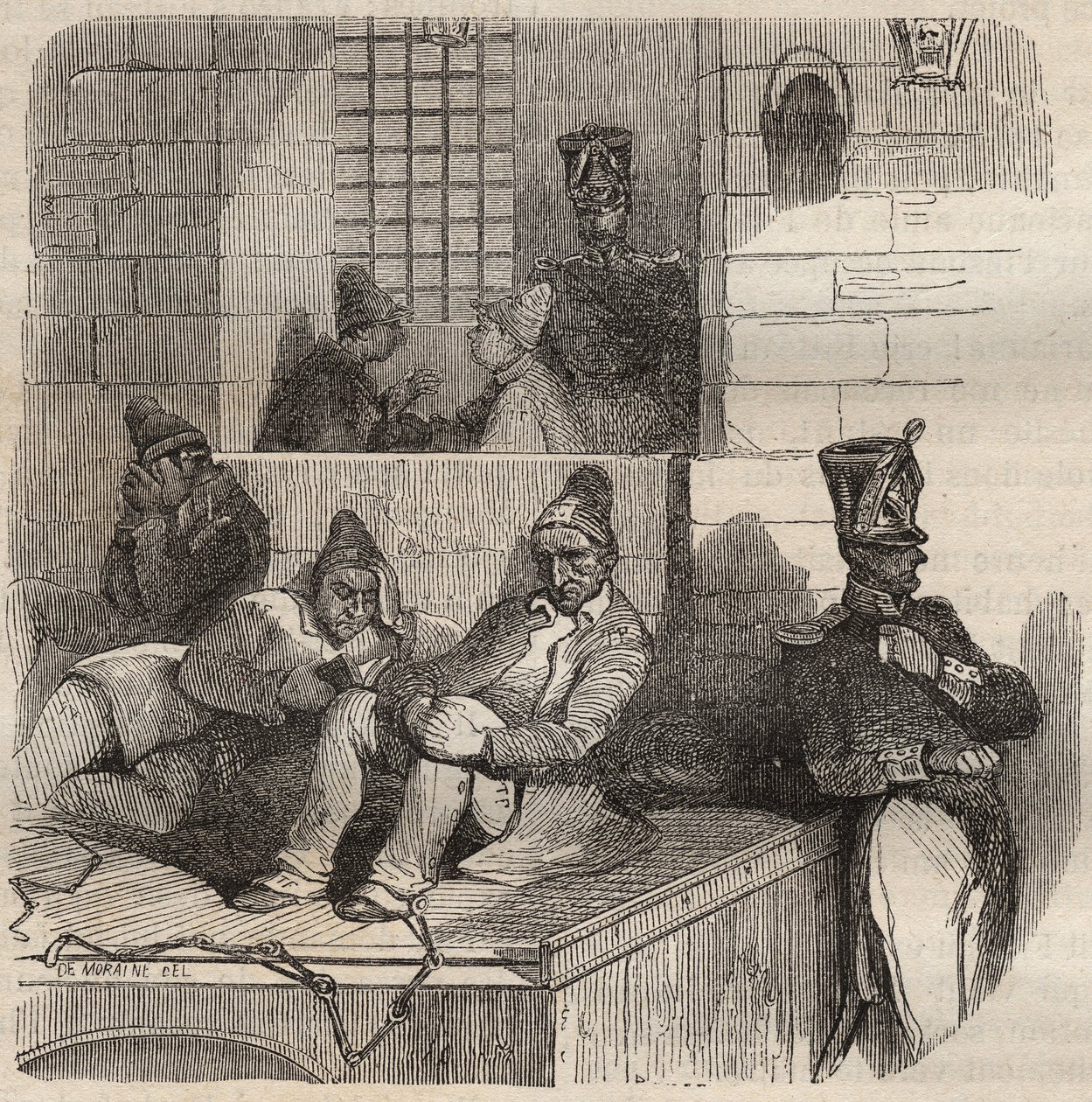 Forcat للراحة في Rochefort bagne في القرن التاسع عشر. نقش في "تاريخ المحكوم عليهم منذ إنشائهم حتى يومنا هذا" (1877) لبيير زكون (1817-1895) (Colonia Penale - Penal colony) بواسطة مجهول مجهول
