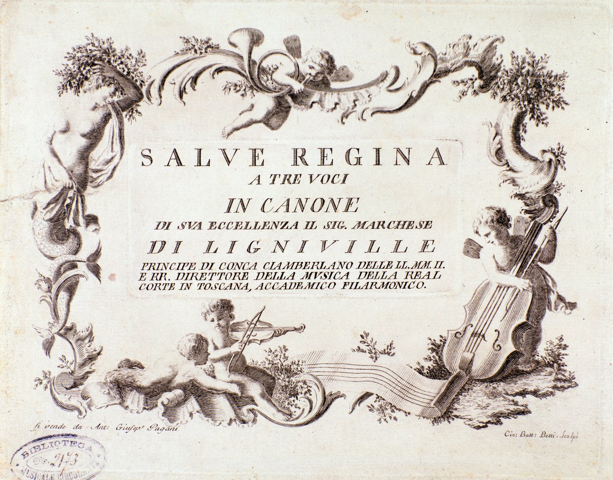 مقدمة من الدرجة الموسيقية لترنيمة Salve Regina لثلاثة أصوات لماركيز من Ligneville (1768) بواسطة مجهول مجهول
