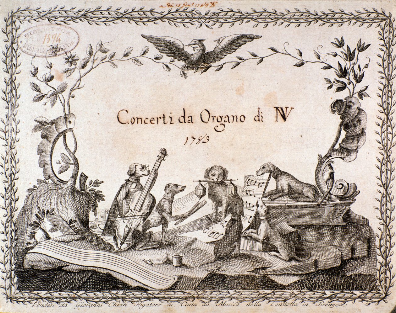 صورة مقدمة من المقطوعة الموسيقية مع تمثيل الحيوانات التي تعزف على الآلات الموسيقية (1783) بواسطة مجهول مجهول